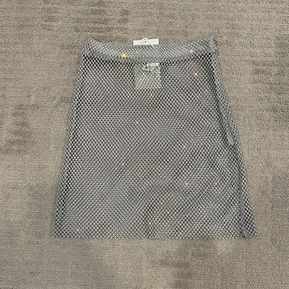 ZARA GLITTERY FISHNET SILVER SKIRT